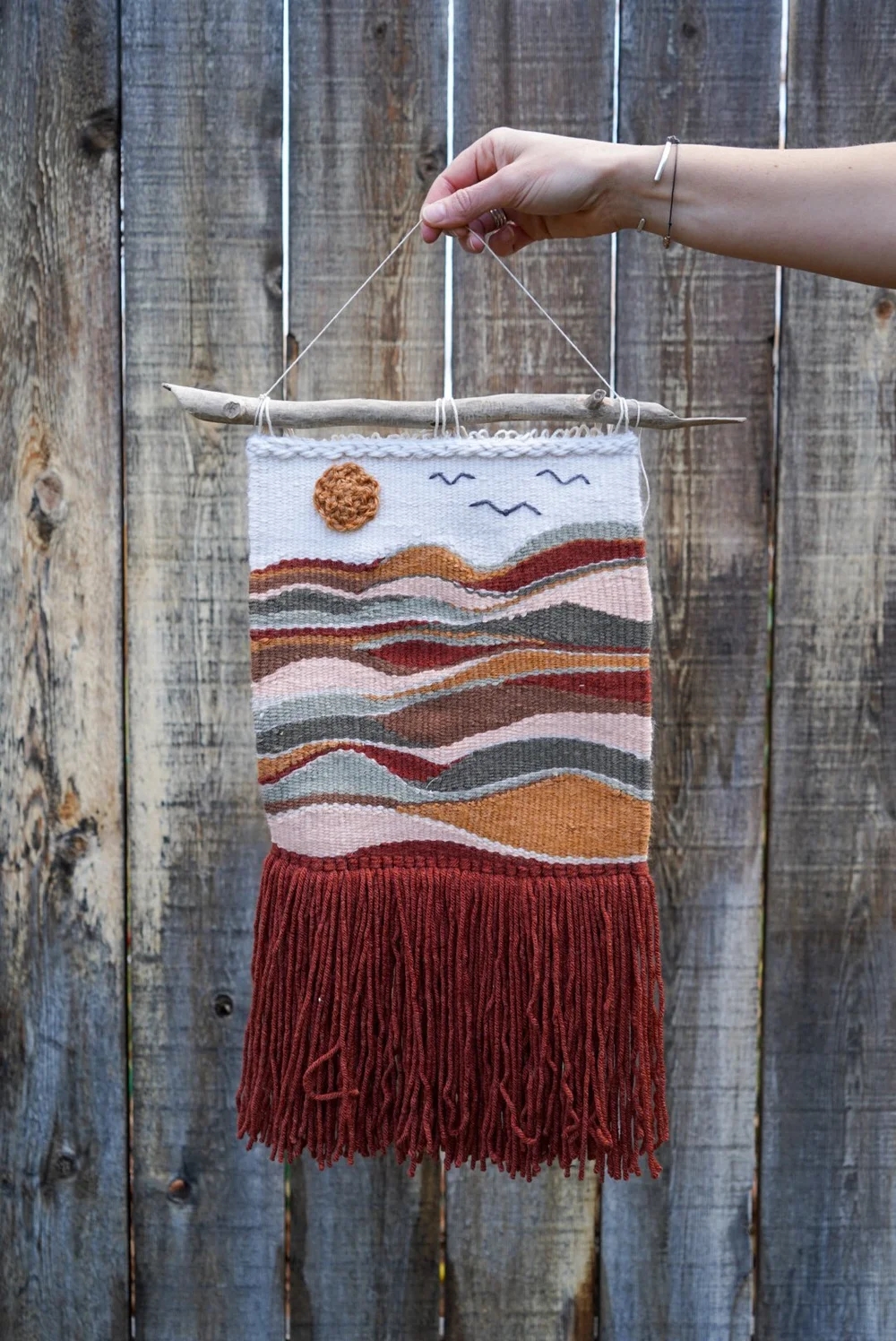 Woven Wall Hanging: Terracotta Fringe Desert Landscape