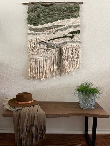 Woven Wall Tapestry: Mixed Fiber Textures Sage Tapestry