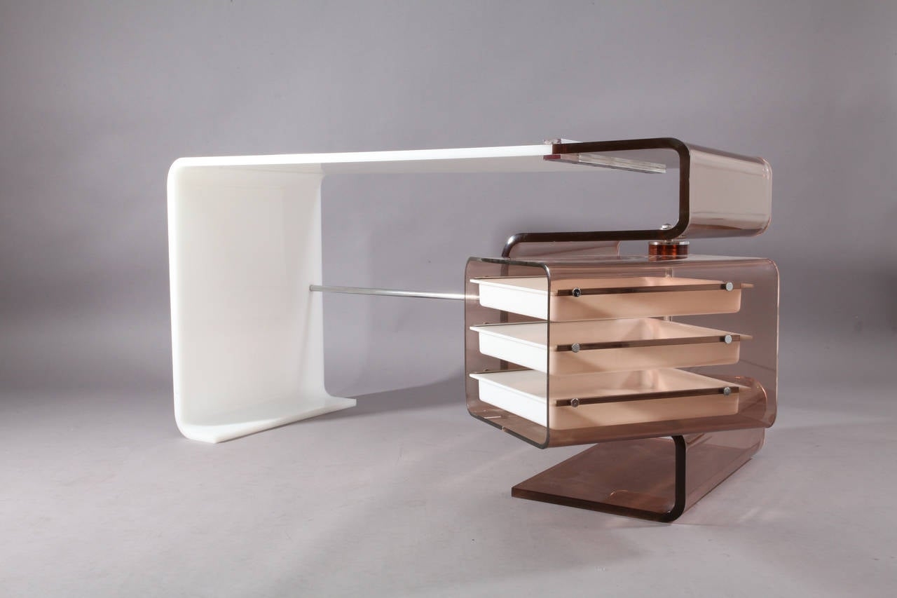 Writing Desk in Smoked Lucite with Cantilever Base