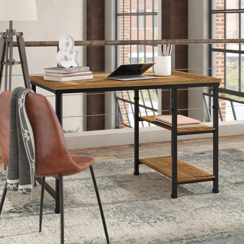 Writing Desk Two Tier Side Shelving Urban Loft Style