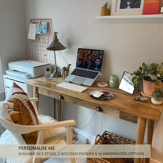 Writing Desk with Cup Handles: Mango Wood Storage Desk