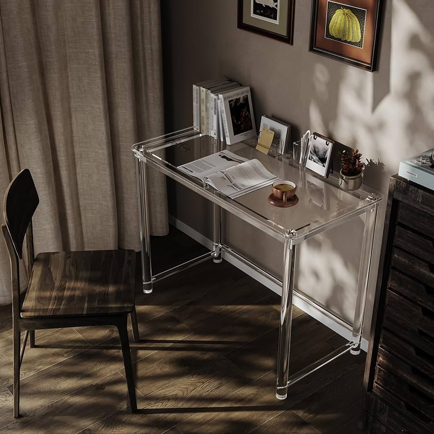 Writing Desk with Cylindrical Legs and Clear Acrylic