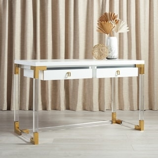 Writing Desk with Gold Corner Brackets and White Top