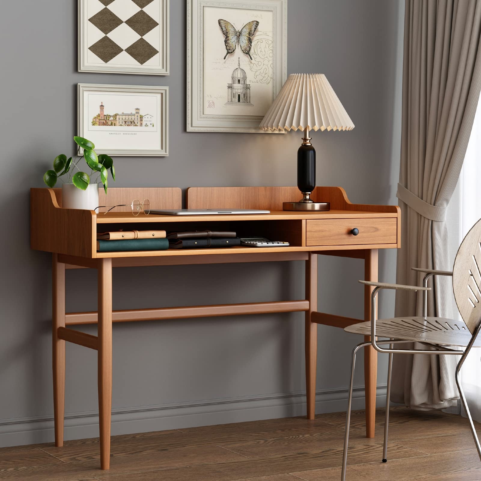 Writing Desk with Open Cubby: Small Space Computer Desk