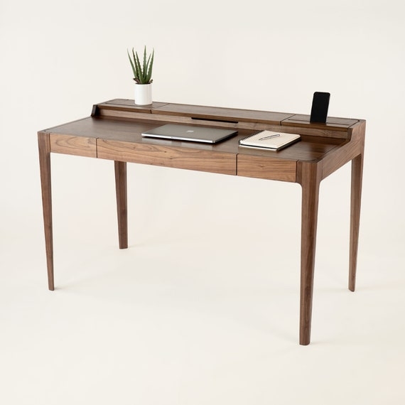 Writing Desk with Phone Stand: Mid-Century Phone Dock