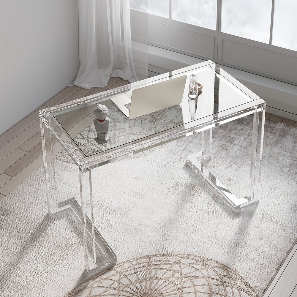 Writing Desk with U-Shaped Legs and Clear Tempered Glass