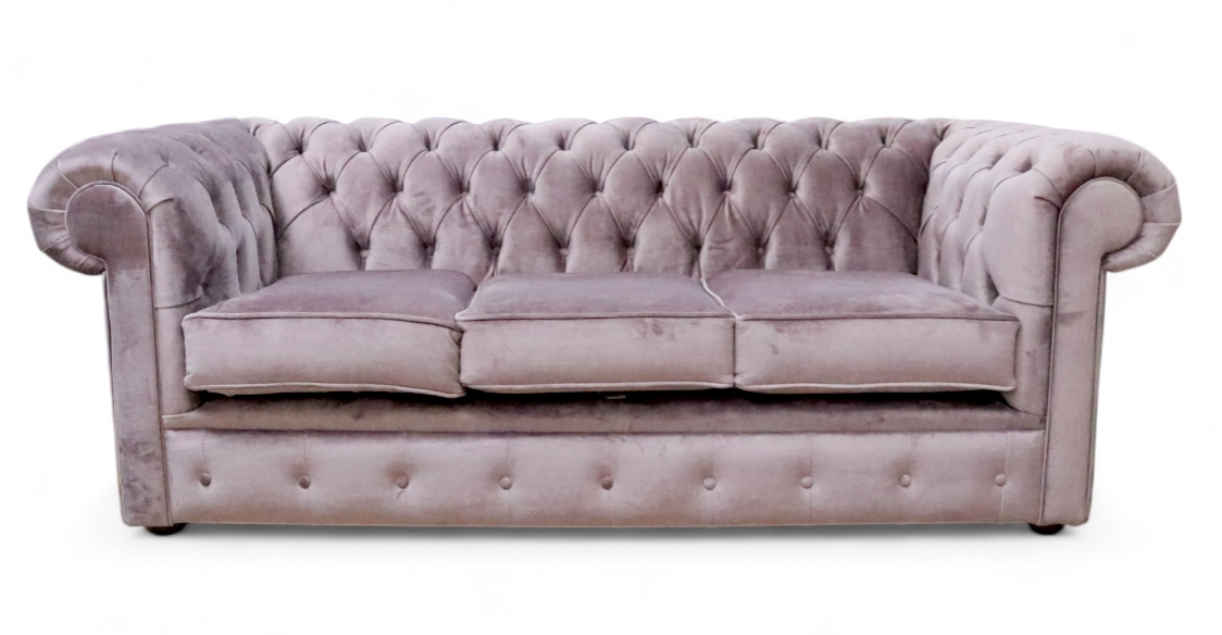 3 Seater Sofa Lilac Velvet with Classic Diamond Tufting