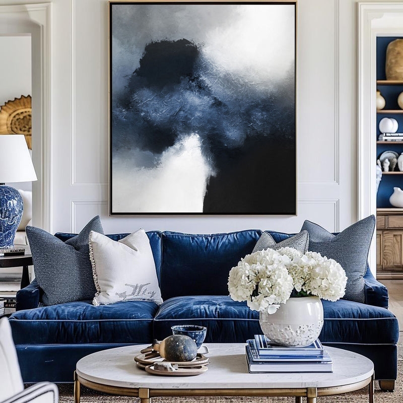 Abstract Art Impasto Texture Moody Navy Abstract Art Painting