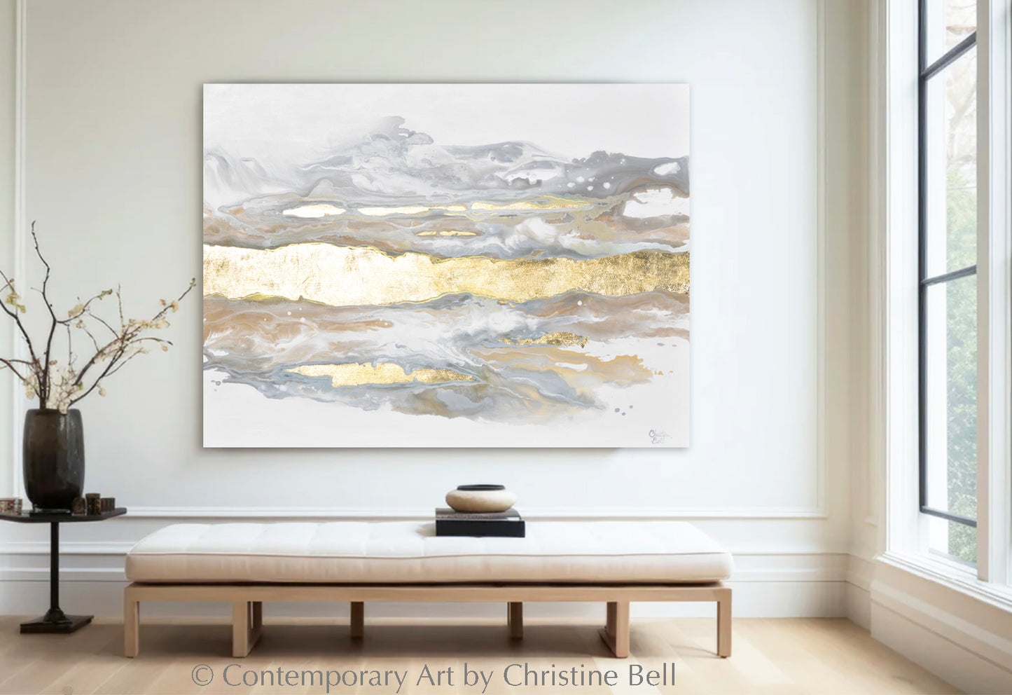 Abstract Canvas Art Gold Leaf Accent Large Horizontal Seascape