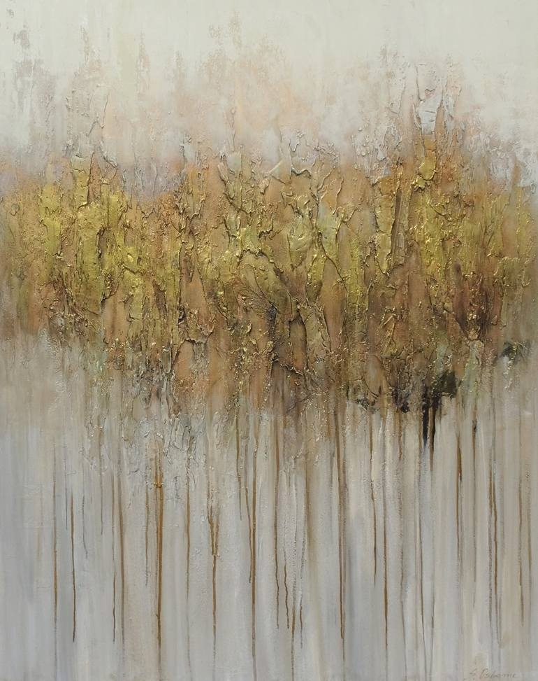 Abstract Painting Heavy Gold Texture Vertical Drip Luxe Art