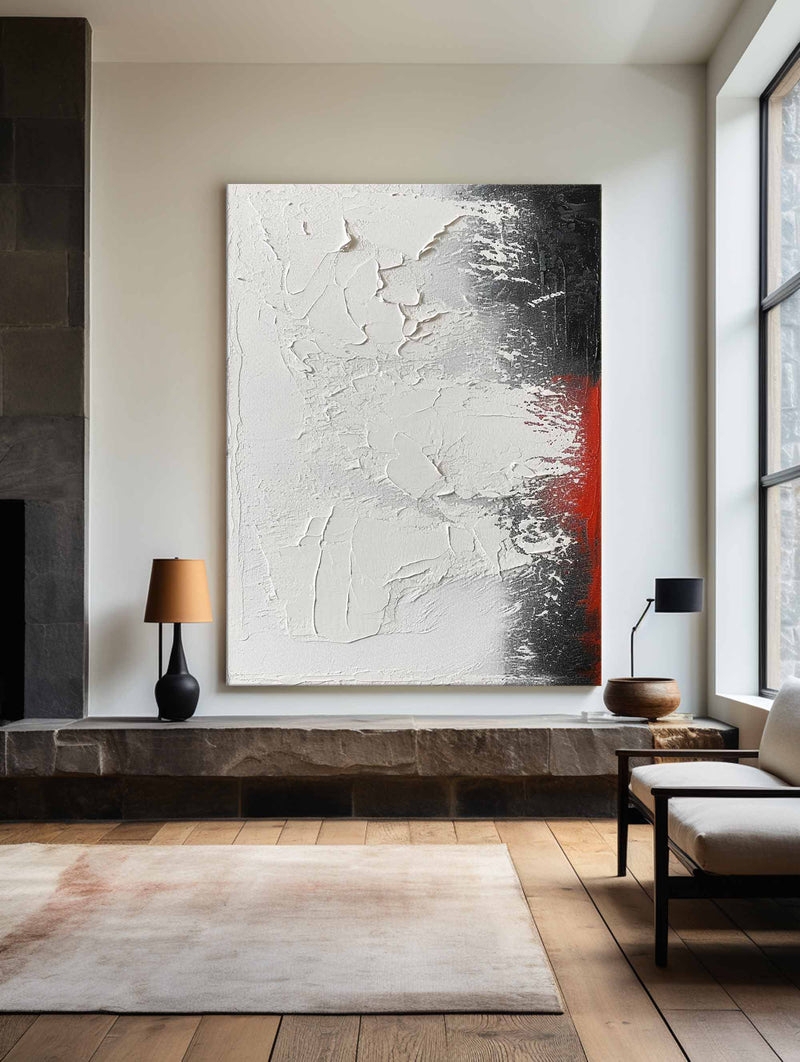 Abstract Painting Heavy Impasto Texture with Crimson Accent