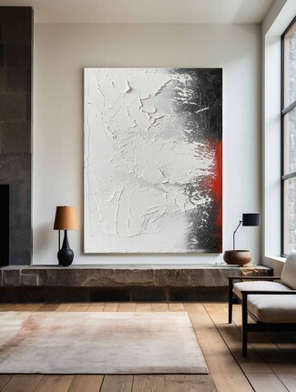 Abstract Painting Heavy Impasto Texture with Crimson Accent