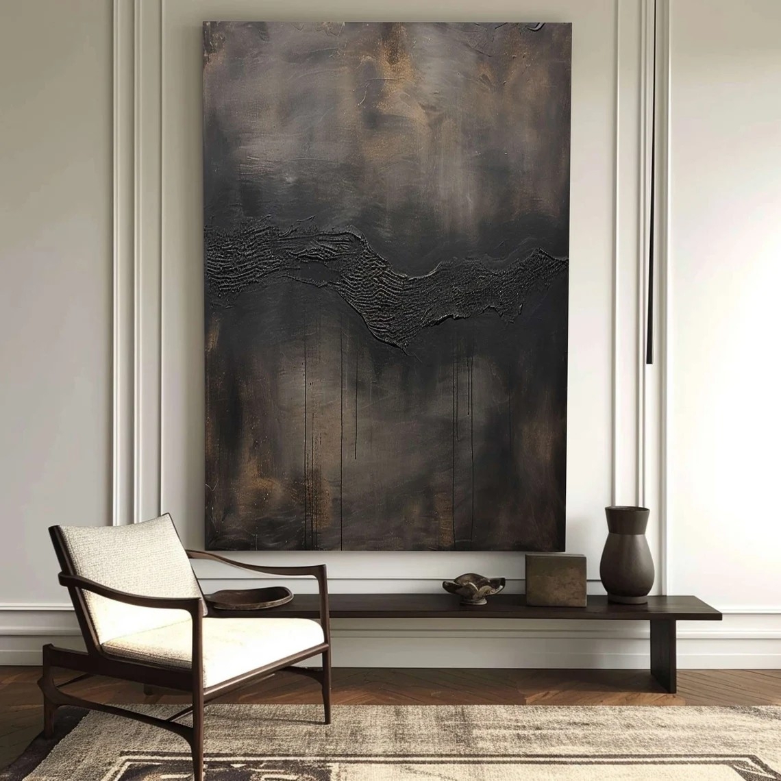 Abstract Painting: Impasto Texture Drip Detail Moody Canvas