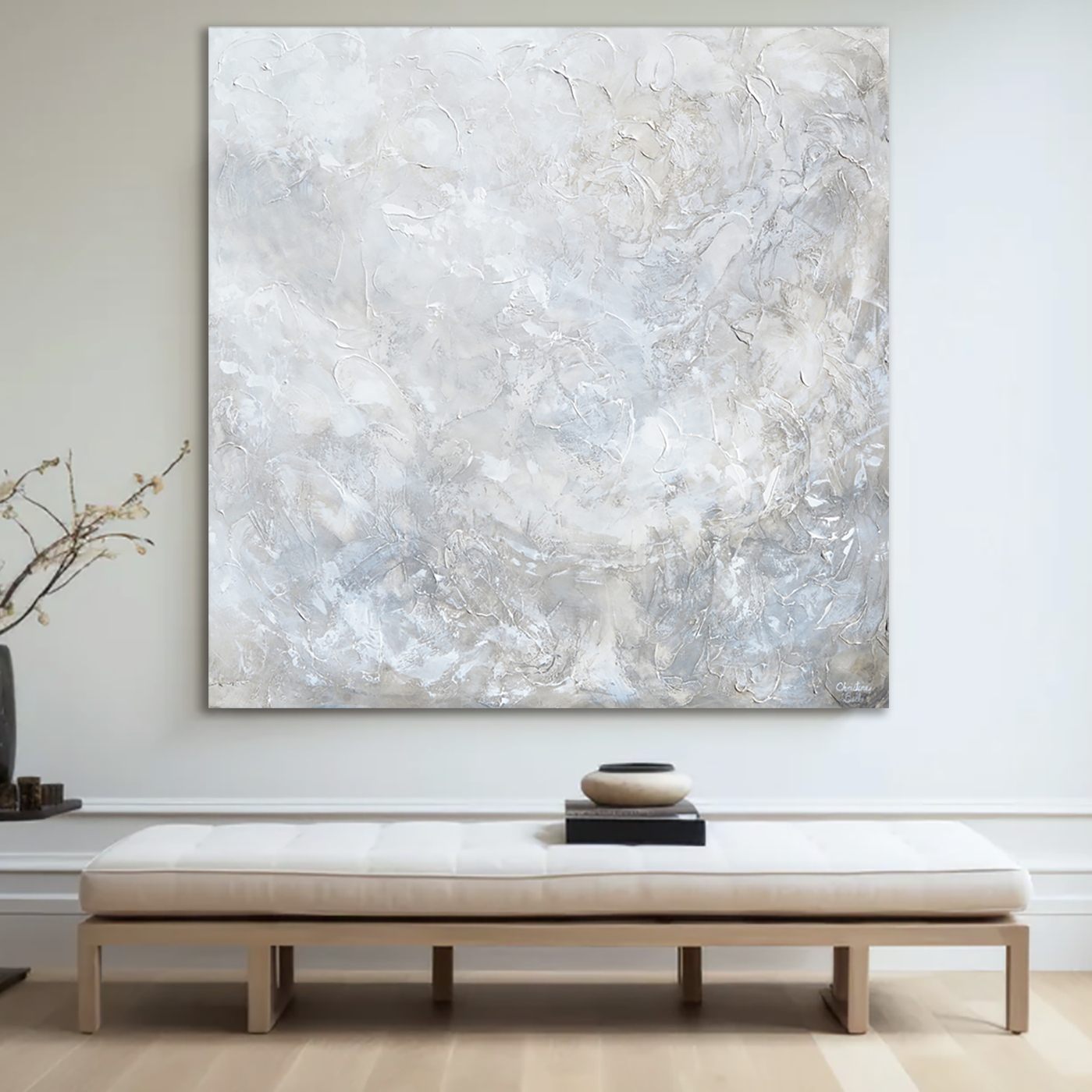 Abstract Painting Square Format Creamy Beige Coastal Chic Art