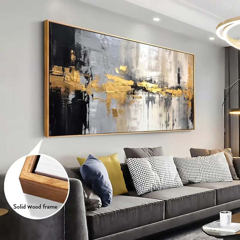 Abstract Wall Art Solid Wood Frame Gold Leaf Accent