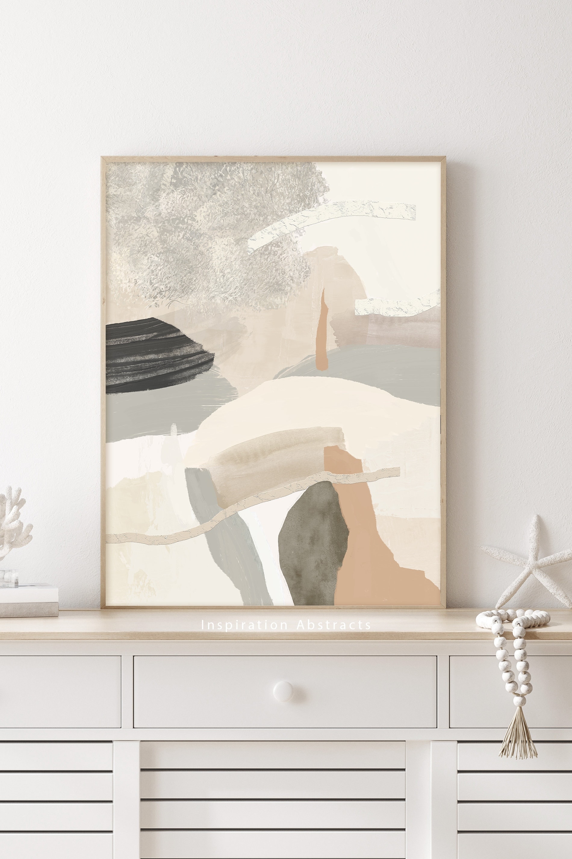 Abstract Wall Art Terracotta Accents Charcoal Texture Coastal
