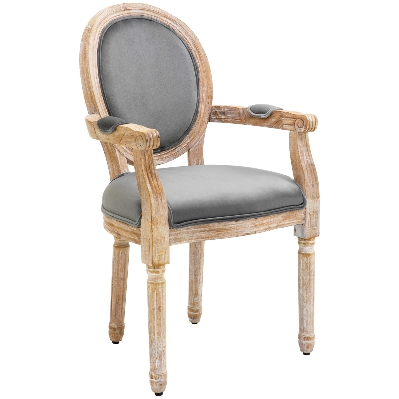 Accent Armchair Whitewashed Distressed Grey Medallion Back Armchair