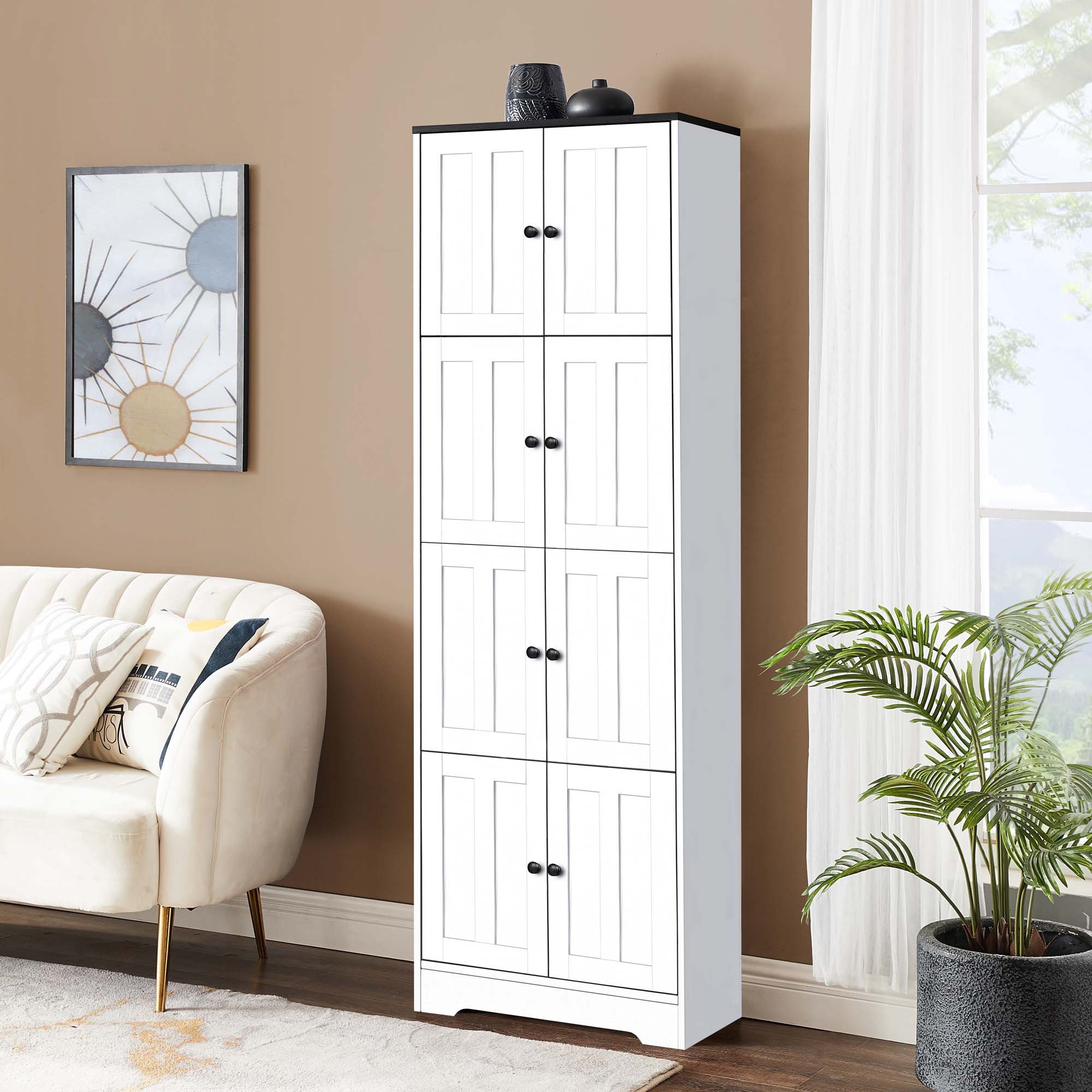 Accent Cabinet White Eight Door Design Tall Entryway Storage Unit