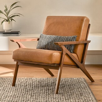 Accent Chair Angular Wood Frame Cognac Leather Chair