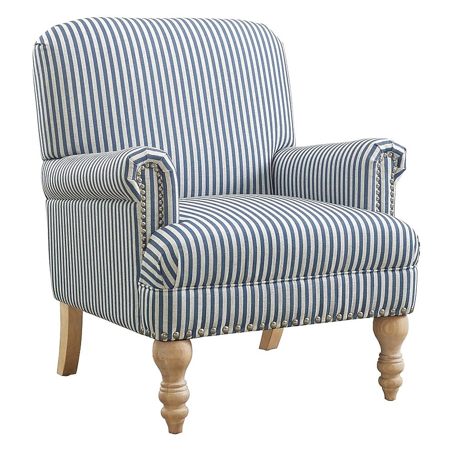 Accent Chair Antique Blue Stripe and Turned Spindle Legs