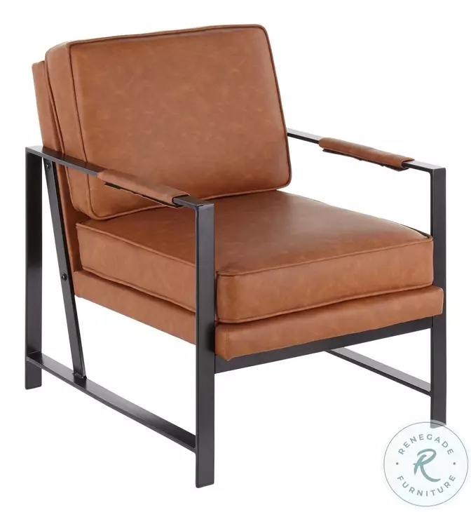 Accent Chair Black Metal Silhouette Camel Brown Seat