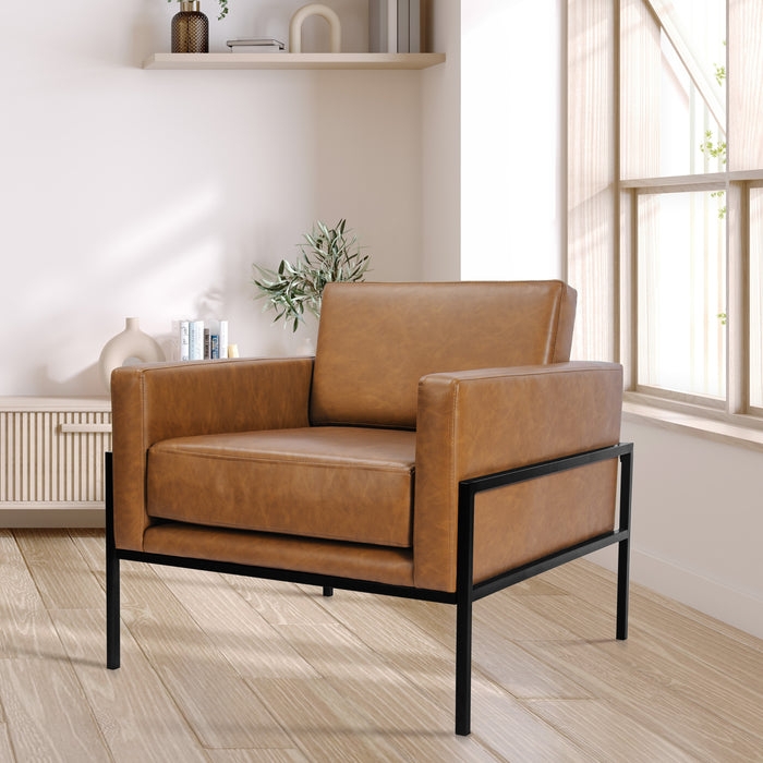 Accent Chair Boxy Silhouette Faux Leather Seating