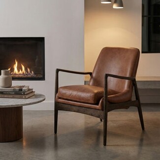 Accent Chair Brandy Leather Sculptural Wood Frame Chair