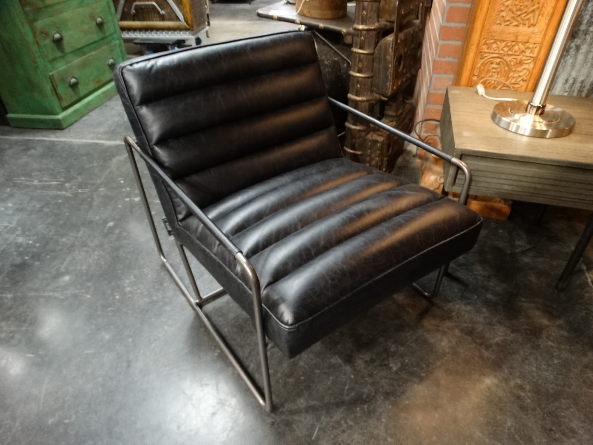 Accent Chair Channel Tufting Black Leather Like Lounge