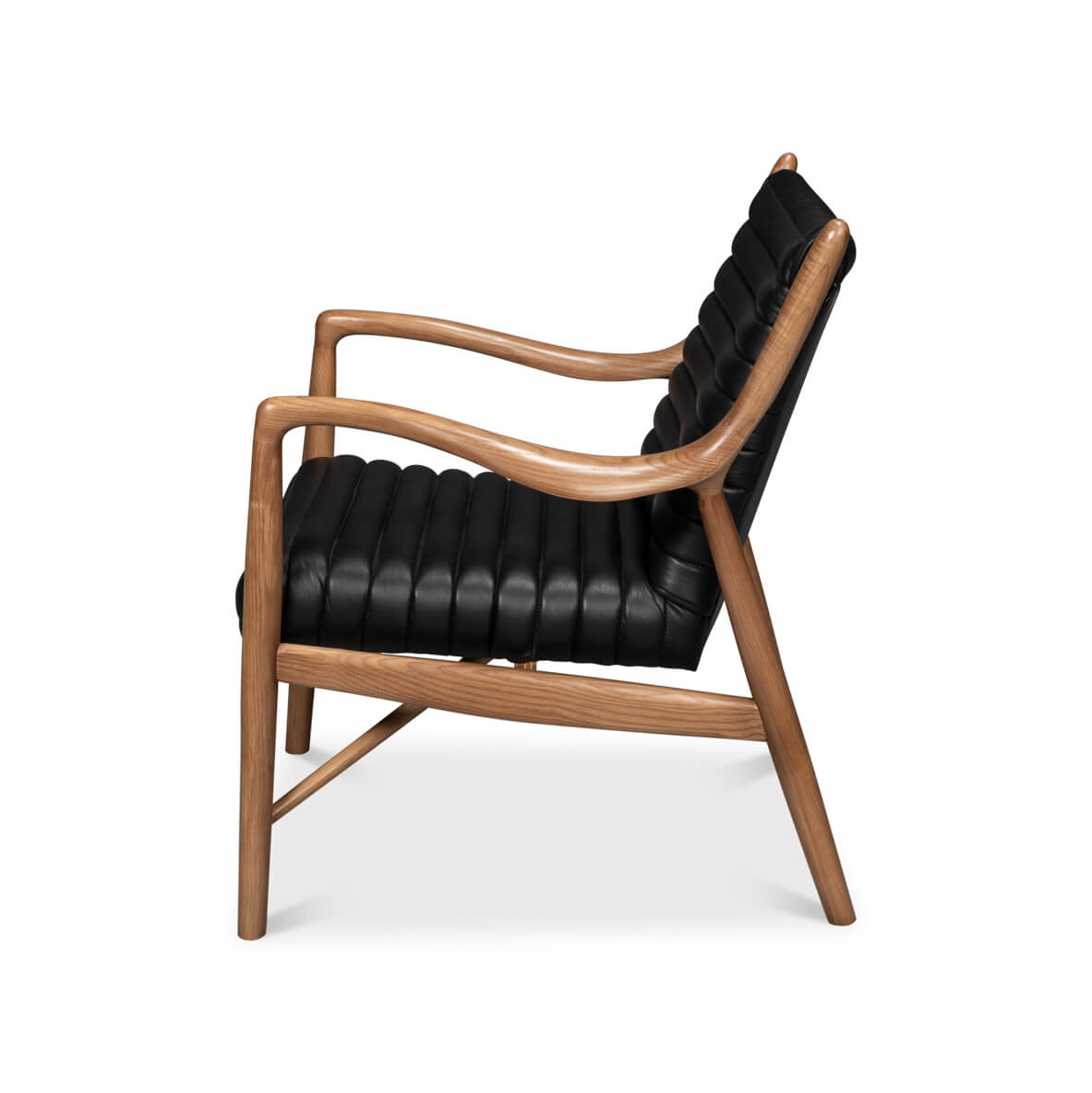 Accent Chair Channeled Upholstery Black Ribbed Lounge Chair
