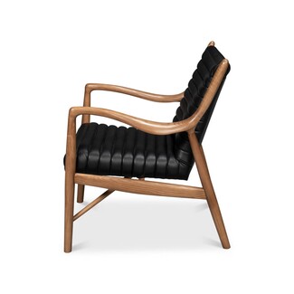 Accent Chair Channeled Upholstery Black Ribbed Lounge Chair