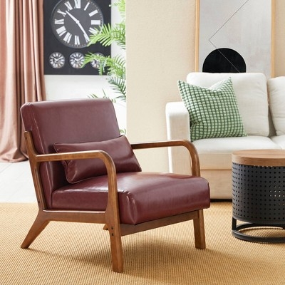 Accent Chair Coffee Leatherette Walnut Wood Lounge Chair