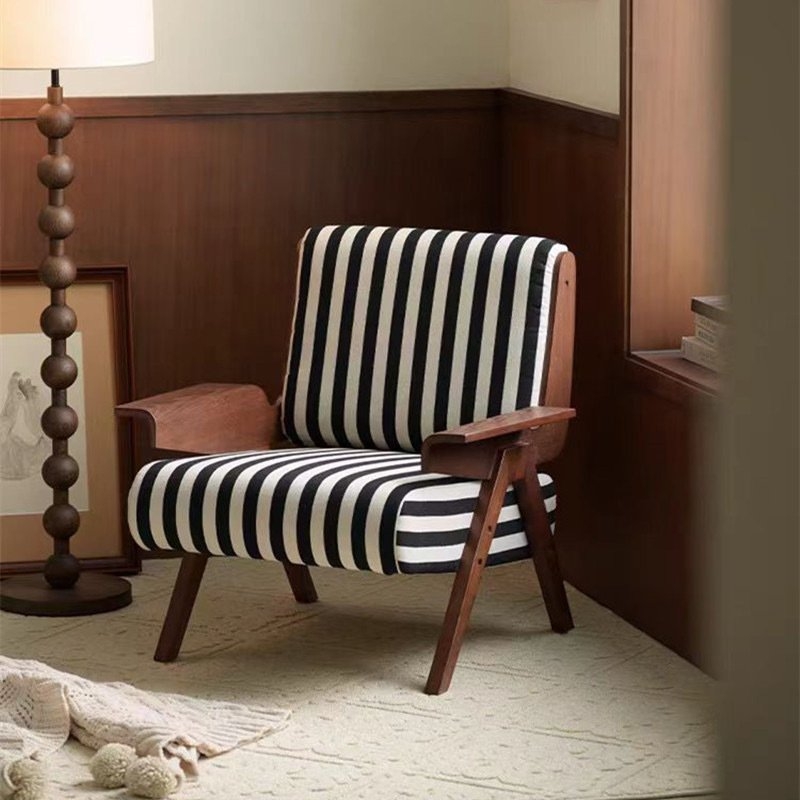 Accent Chair Flat Armrests Striped Pattern Lounge