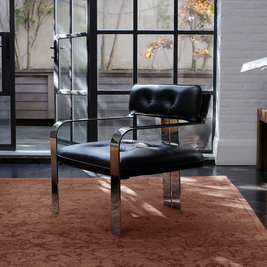 Accent Chair Flat Metal Frame Tufted Leather Seat