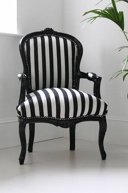 Accent Chair Glossy Black Frame French Style Stripe