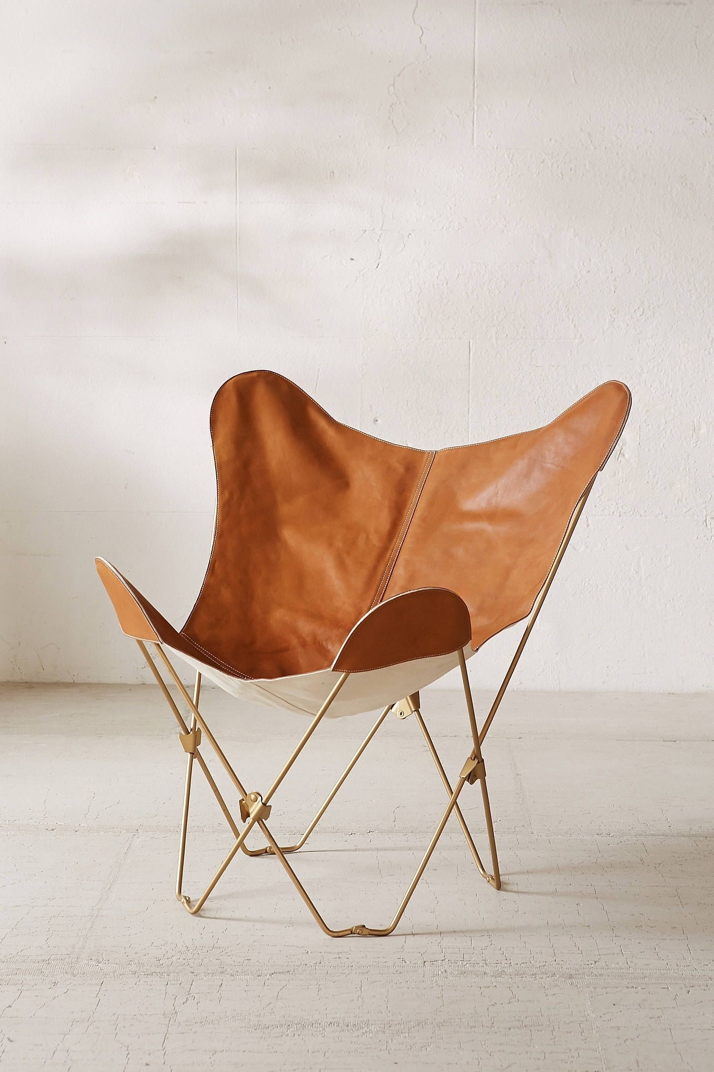 Accent Chair Gold X Frame Cognac Leather Butterfly