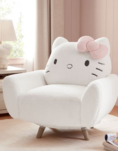 Accent Chair Hello Kitty Design Plush Bow Splayed Wood Legs
