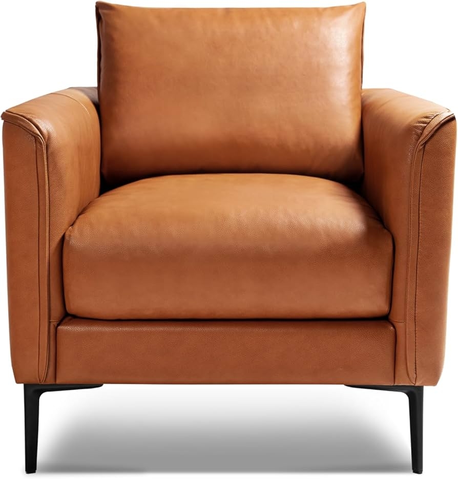 Accent Chair in Cognac Nappa Leather with Plush Cushions