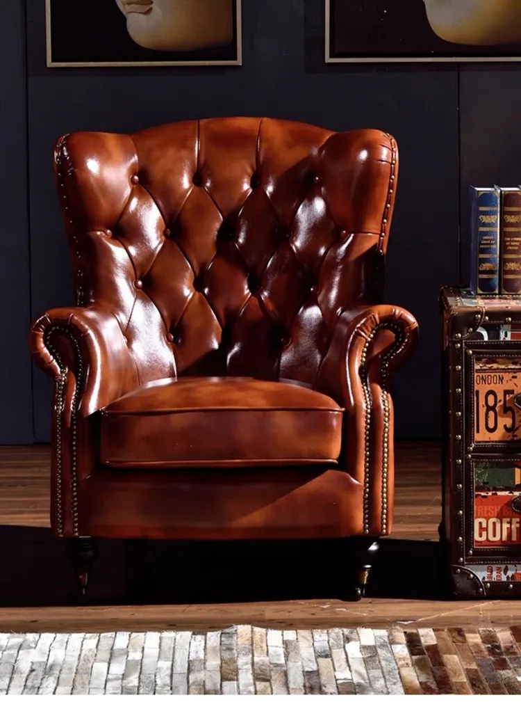 Accent Chair in Glossy Leather Like Finish and Wingback