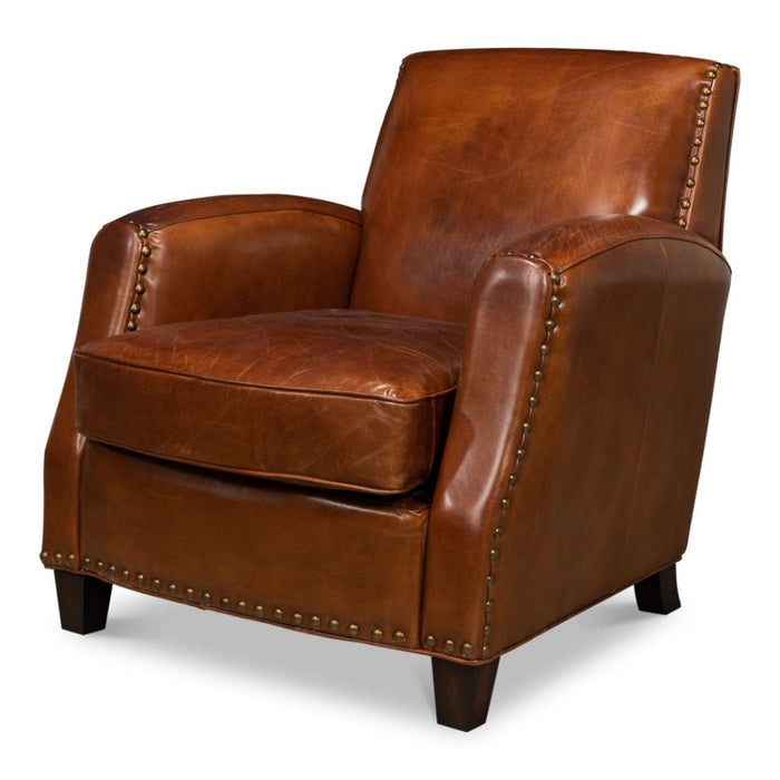 Accent Chair in Vintage Cigar Leather with Nailheads