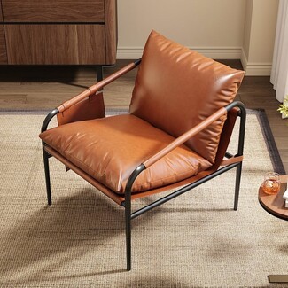 Accent Chair Leather Wrapped Arms Mid Century Sling Chair
