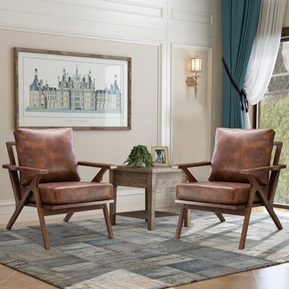 Accent Chair Open Back Retro Wood Armchair Living Room Seating