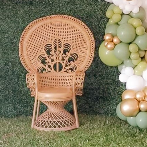 Accent Chair Peacock Back Rattan with Hourglass Base