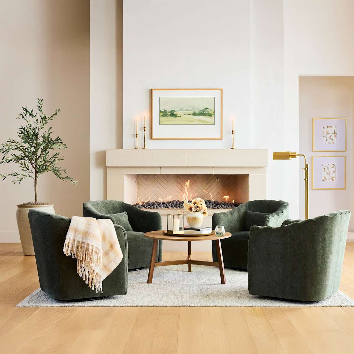 Accent Chair Set featuring Scalloped Back and Forest Green Upholstery