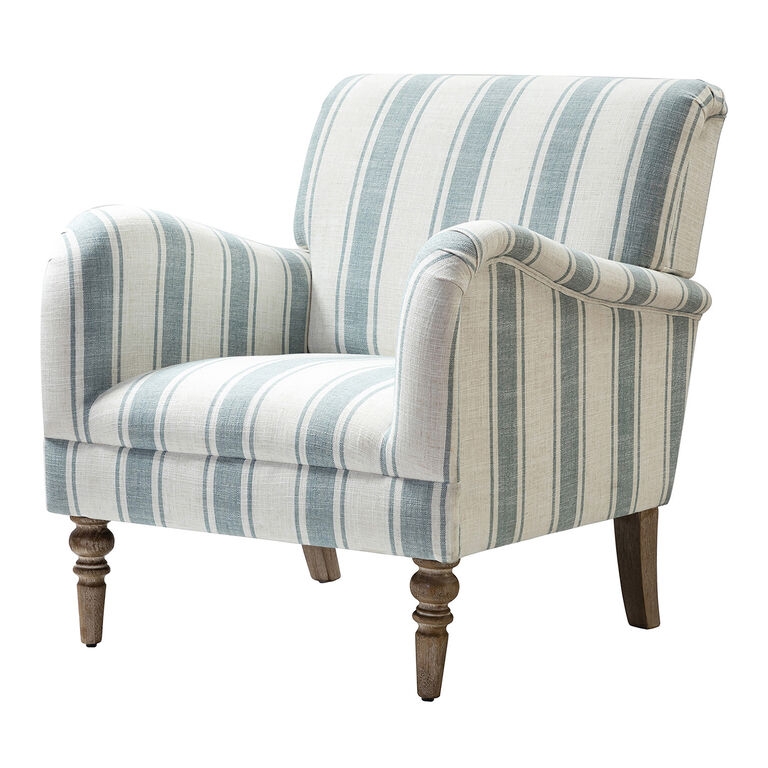 Accent Chair Spindle Legs and Blue Stripe Pattern Armchair