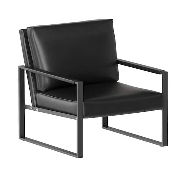 Accent Chair Square Steel Frame Faux Leather Seating