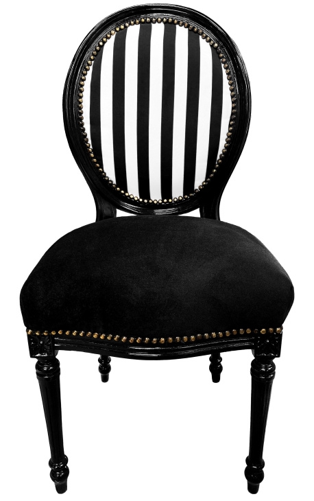 Accent Chair Striped Oval Back Gold Stud Medallion