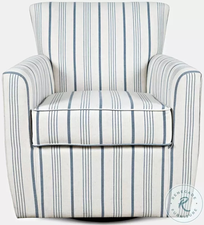 Accent Chair Swivel Base Piped Edges Ticking Stripe Seating