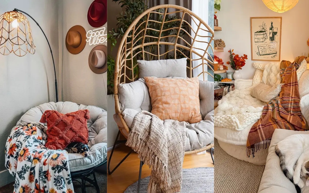 Accent Chair Terracotta Orange Open Weave Rattan Papasan Frame
