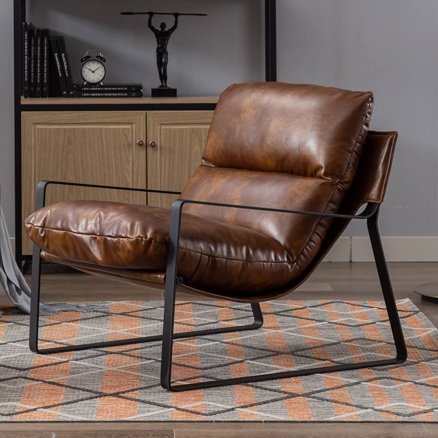 Accent Chair Thick Cushions Distressed Brown Seat