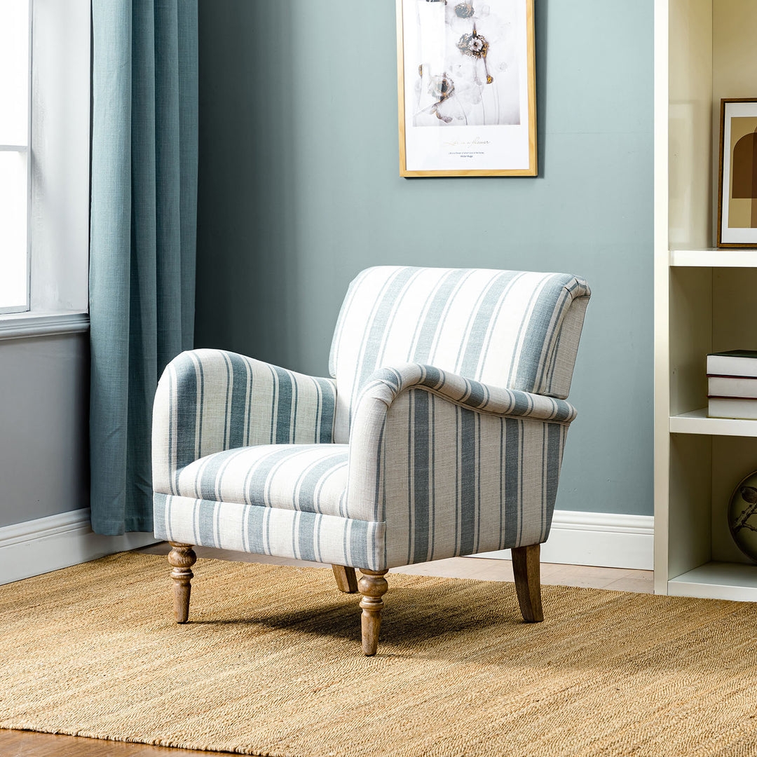 Accent Chair Ticking Stripe Slate Blue Farmhouse Seating